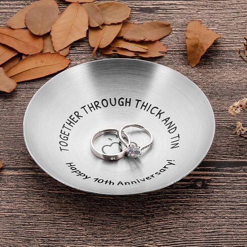 Fleure Esme 10th Anniversary Tin Gifts for Her Him 10 Year Wedding Tin Gifts for Husband Wife Romantic Keepsake for Couple Wife Husband for 10 Year Wedding Anniversary Present Jewelry Tray Ring Dish in Saudi Arabia