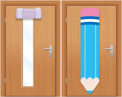 2 Pcs Pencil Classroom Door Window Cover Pencil Shaped Door Curtain Blackout Glass Window Covering Blue Darkening Blackout Roller Shades for Nursery Office Room Porch Classroom Decor in Saudi Arabia