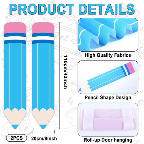 2 Pcs Pencil Classroom Door Window Cover Pencil Shaped Door Curtain Blackout Glass Window Covering Blue Darkening Blackout Roller Shades for Nursery Office Room Porch Classroom Decor in Saudi Arabia