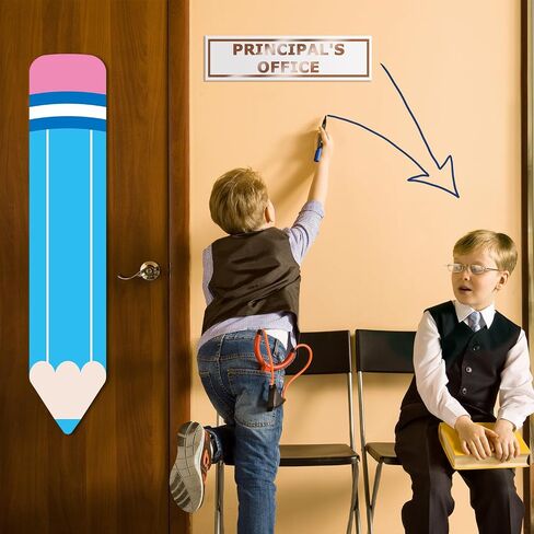 2 Pcs Pencil Classroom Door Window Cover Pencil Shaped Door Curtain Blackout Glass Window Covering Blue Darkening Blackout Roller Shades for Nursery Office Room Porch Classroom Decor in Saudi Arabia
