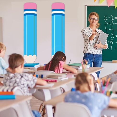 2 Pcs Pencil Classroom Door Window Cover Pencil Shaped Door Curtain Blackout Glass Window Covering Blue Darkening Blackout Roller Shades for Nursery Office Room Porch Classroom Decor in Saudi Arabia