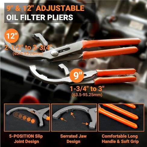 8PC Oil Filter Wrench Set with Swivel Oil Filter Wrenches Cover 2-3/4" to 5-1/4", 9" & 12" Adjustable Oil Filter Pliers, Universal 3-Jaw Oil Filter Removal Tool with 1/2" to 3/8" Adapter in Kuwait