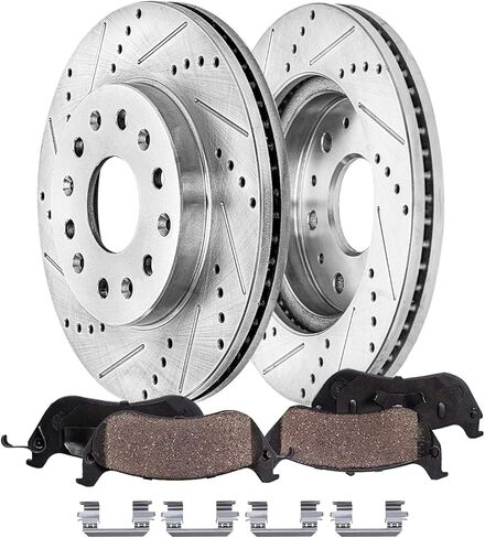 Detroit Axle - Front Brake Kit for 17-20 GMC Acadia 18-20 Chevy Traverse Enclave 19-20 Blazer, Drilled and Slotted Disc Brake Rotors Ceramic Brakes Pads with Hardware Replacement : 12.64" inch Rotors in Saudi Arabia