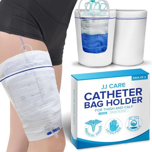 JJ CARE Catheter Bag Holder (Pack of 2), Fabric Nephrostomy Bag Holder, Washable & Reusable Foley Catheter Leg Bag, Urinary Drainage Bag Cover for Men & Women - Large Size in Saudi Arabia