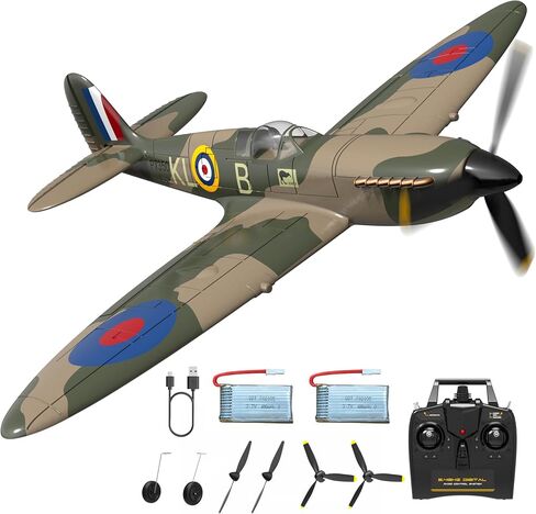RC Plane 4 Channel Remote Control Airplane Ready to Fly Spitfire 6-Axis Gyro System One Key Aerobatic Aircraft with 2 Batteries for Beginners Adults Kids in Saudi Arabia