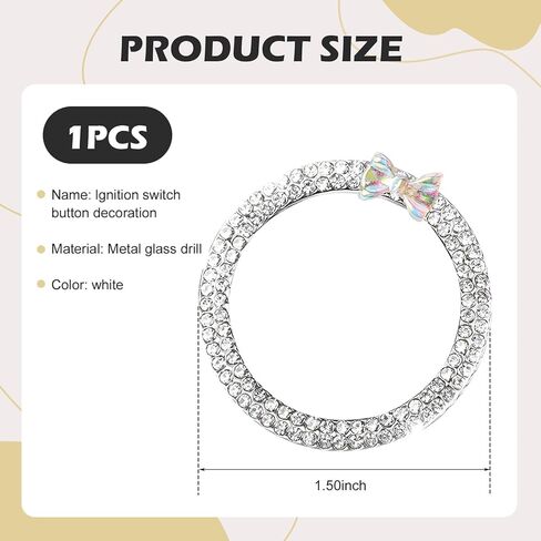 Ignition Switch Button Decorative Ring, Bling Bow Design Metal One-Point Start Switch Ring, Universal for Most Cars (Multicolored) in Kuwait