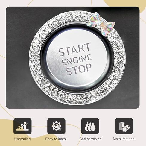Ignition Switch Button Decorative Ring, Bling Bow Design Metal One-Point Start Switch Ring, Universal for Most Cars (Multicolored) in Kuwait