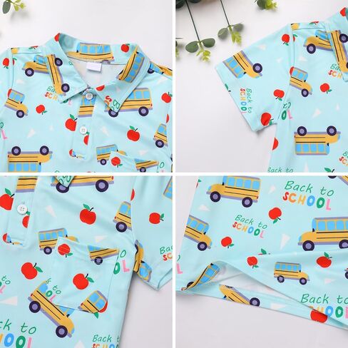 Odasdo Boys يعودون إلى قميص T-Shirt Tops Apple Pencil Printed Button Up Short Sleeve Tee Tee Summer Outfit in Kuwait