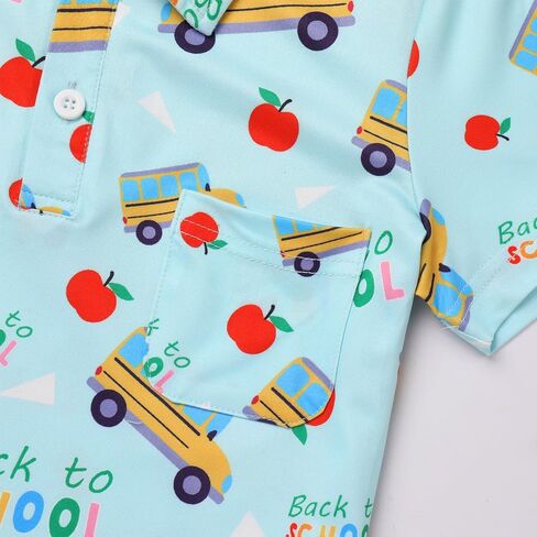 Odasdo Boys يعودون إلى قميص T-Shirt Tops Apple Pencil Printed Button Up Short Sleeve Tee Tee Summer Outfit in Kuwait