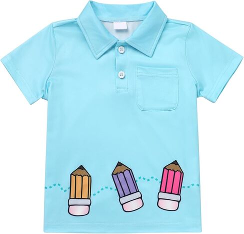 Odasdo Boys يعودون إلى قميص T-Shirt Tops Apple Pencil Printed Button Up Short Sleeve Tee Tee Summer Outfit in Saudi Arabia