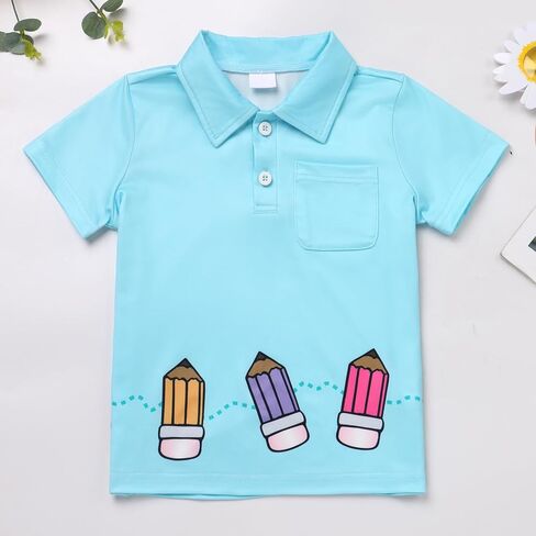 Odasdo Boys يعودون إلى قميص T-Shirt Tops Apple Pencil Printed Button Up Short Sleeve Tee Tee Summer Outfit in Saudi Arabia