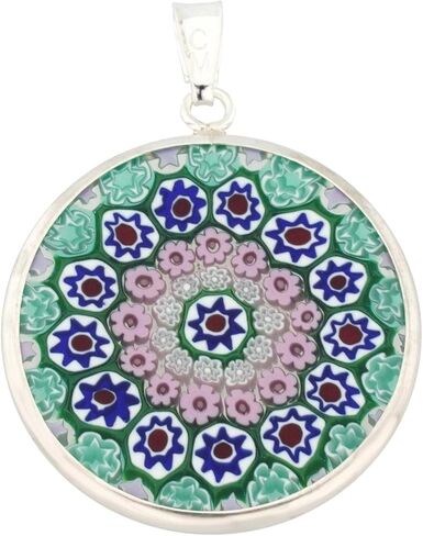 Glass Of Venice Murano Glass Millefiori Pendant in Silver Frame 1" in Saudi Arabia