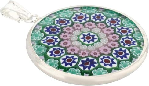 Glass Of Venice Murano Glass Millefiori Pendant in Silver Frame 1" in Saudi Arabia