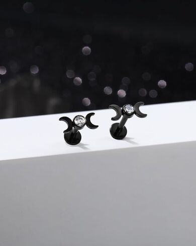 JOWSEEN 16G Double Moon Grasilage arring Surgical Steel Push in Flat Back Stud inring Zirconia Zirconia helix tragus conch percing Jewelry Black Gold Gold Lip Lip Labret stud for Women Men in Saudi Arabia