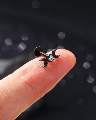 JOWSEEN 16G Double Moon Grasilage arring Surgical Steel Push in Flat Back Stud inring Zirconia Zirconia helix tragus conch percing Jewelry Black Gold Gold Lip Lip Labret stud for Women Men in Saudi Arabia