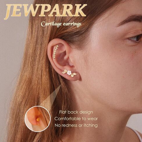 8 Pairs 16G Cartilage Earrings Conch Helix Piercing Jewelry for Women Stainless Steel Flower Opal CZ Conch Daith Tragus Piercing Jewelry Screw Back Stud Earrings Set in Kuwait