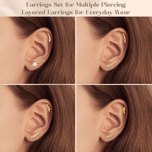8 Pairs 16G Cartilage Earrings Conch Helix Piercing Jewelry for Women Stainless Steel Flower Opal CZ Conch Daith Tragus Piercing Jewelry Screw Back Stud Earrings Set in Kuwait