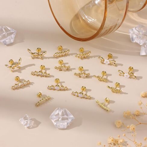 8 Pairs 16G Cartilage Earrings Conch Helix Piercing Jewelry for Women Stainless Steel Flower Opal CZ Conch Daith Tragus Piercing Jewelry Screw Back Stud Earrings Set in Kuwait