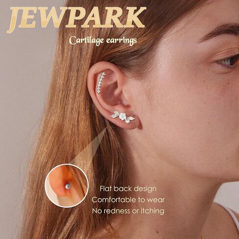 8 Pairs 16G Cartilage Earrings Conch Helix Piercing Jewelry for Women Stainless Steel Flower Opal CZ Conch Daith Tragus Piercing Jewelry Screw Back Stud Earrings Set in Kuwait