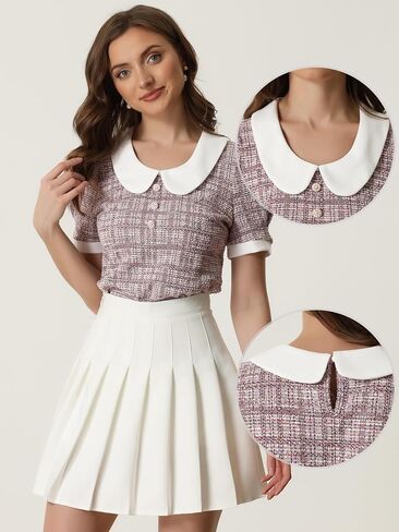 Allegra K Halloween Peter Pan Collar Blouse for Women's Button Decor Vintage Tweed Top Shirt in Saudi Arabia