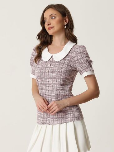 Allegra K Halloween Peter Pan Collar Blouse for Women's Button Decor Vintage Tweed Top Shirt in Saudi Arabia
