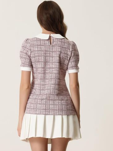 Allegra K Halloween Peter Pan Collar Blouse for Women's Button Decor Vintage Tweed Top Shirt in Saudi Arabia