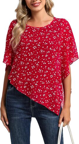Moqivgi Womens Scoop Neck Flowy Shirt العصرية العارضة العاطفة العشو in Saudi Arabia