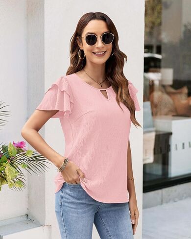 MOLERANI Blouses for Women Dressy Casual Tops Business Work Short Ruffle Sleeve Cute Summer Shirts Trendy Outfits 2025 in Kuwait