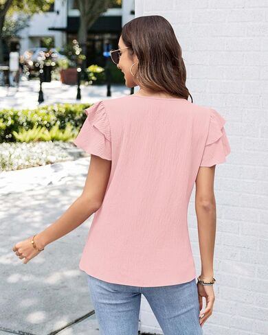 MOLERANI Blouses for Women Dressy Casual Tops Business Work Short Ruffle Sleeve Cute Summer Shirts Trendy Outfits 2025 in Kuwait