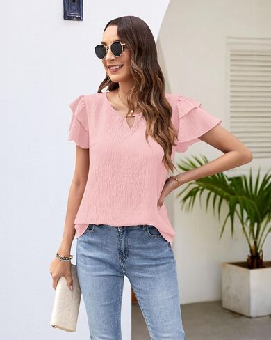 MOLERANI Blouses for Women Dressy Casual Tops Business Work Short Ruffle Sleeve Cute Summer Shirts Trendy Outfits 2025 in Kuwait