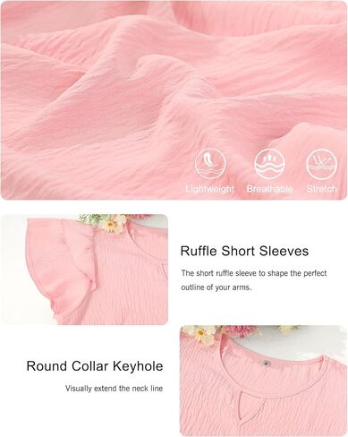 MOLERANI Blouses for Women Dressy Casual Tops Business Work Short Ruffle Sleeve Cute Summer Shirts Trendy Outfits 2025 in Kuwait