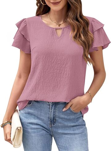 MOLERANI Blouses for Women Dressy Casual Tops Business Work Short Ruffle Sleeve Cute Summer Shirts Trendy Outfits 2025 in Kuwait