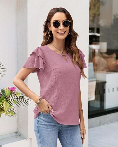 MOLERANI Blouses for Women Dressy Casual Tops Business Work Short Ruffle Sleeve Cute Summer Shirts Trendy Outfits 2025 in Kuwait