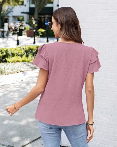 MOLERANI Blouses for Women Dressy Casual Tops Business Work Short Ruffle Sleeve Cute Summer Shirts Trendy Outfits 2025 in Kuwait