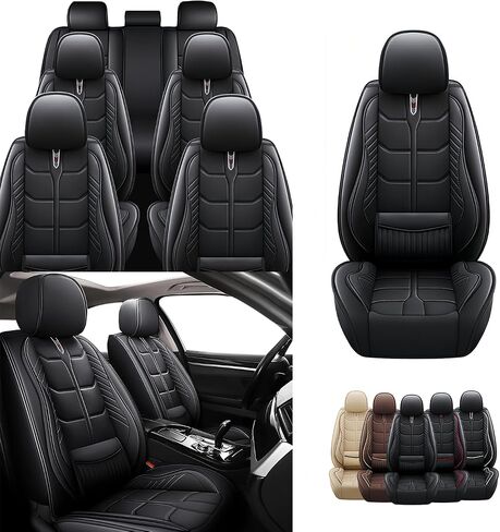 Car Seat Covers Fit for KIA Carnival 2022-2025,7 Seat Car Seat Cover,No-Slip Waterproof Breathable Faux Leather Automotive Seat Covers Auto Interior Covers.Black,Full Set in Saudi Arabia
