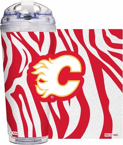 Rico Industries NHL Hockey Florida Panthers Zebra Stripes 24oz Acrylic Glitter Tumbler with Hinged Lid, Officially Licensed Double Wall Tumbler with Straw in Saudi Arabia