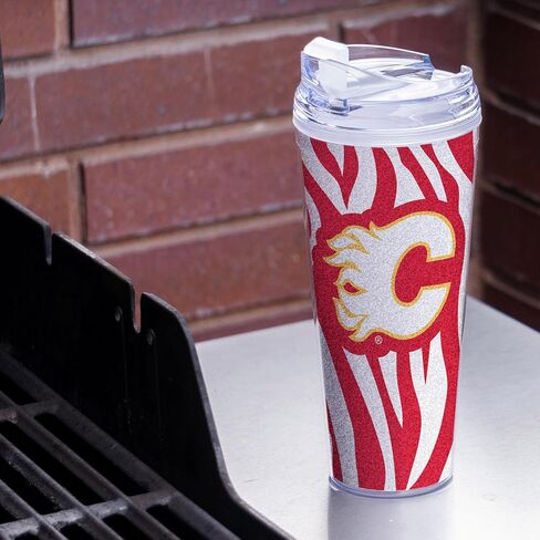 Rico Industries NHL Hockey Florida Panthers Zebra Stripes 24oz Acrylic Glitter Tumbler with Hinged Lid, Officially Licensed Double Wall Tumbler with Straw in Saudi Arabia