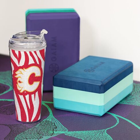Rico Industries NHL Hockey Florida Panthers Zebra Stripes 24oz Acrylic Glitter Tumbler with Hinged Lid, Officially Licensed Double Wall Tumbler with Straw in Saudi Arabia