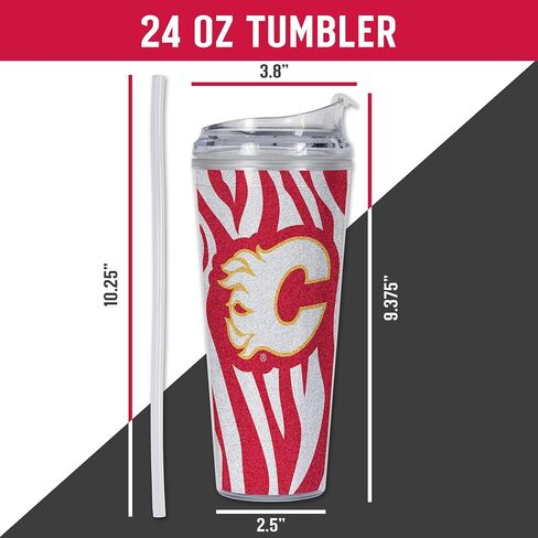 Rico Industries NHL Hockey Florida Panthers Zebra Stripes 24oz Acrylic Glitter Tumbler with Hinged Lid, Officially Licensed Double Wall Tumbler with Straw in Saudi Arabia