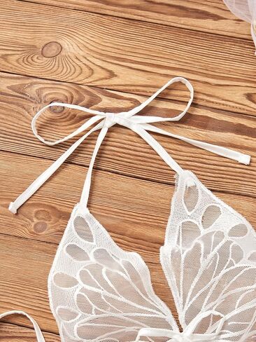 Midnight Surprise Butterfly Lace Lingerie Babydoll – White Sheer Halter Nightdress with Satin Petal Skirt in Saudi Arabia