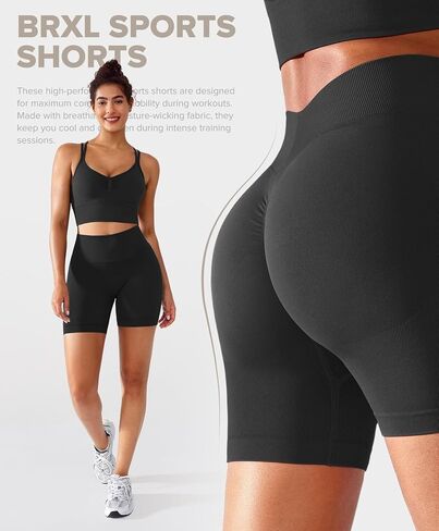 BRXL Scrunch Butt Lifting Shorts for Women V Back Seamless 5" High Waist Workout Gym Compression Spandex Impact Shorts in Kuwait