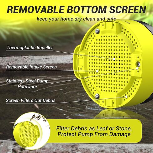 1/2HP Sump Pump Submersible, 2650 GPH High Flow Utility Water Pump, Efficiently Water Removal for Basement, Garden, Swimming Pool, Hot Tubs, Flooded House (RyobiGreen) in Kuwait