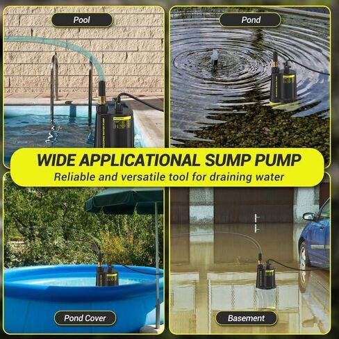 1/2HP Sump Pump Submersible, 2650 GPH High Flow Utility Water Pump, Efficiently Water Removal for Basement, Garden, Swimming Pool, Hot Tubs, Flooded House (RyobiGreen) in Kuwait