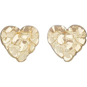 10K Yellow Gold Diamond Cut Nugget Heart Earrings Large in Saudi Arabia
