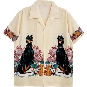 Men's Animal Print Shirts Short Sleeve Button Down Vintage Shirt Tops in Kuwait