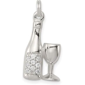 Sterling Silver CZ Wine Champagne Bottle Glass Charm Pendant 24 mm x 11 mm in Saudi Arabia