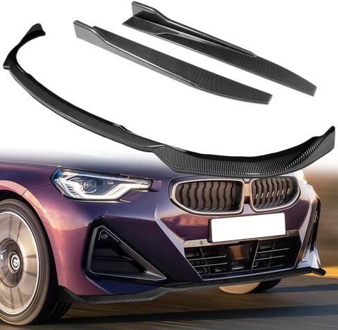 Q1-TECH, 5-Piece Front Bumper Lip+Side Skirt Rocker Winglet Canard Diffuser Wing Compatible with BMW G42 2-Series 220i 230i M240i M-Sport Bumper (2022-2025) Front Spoiler Splitter (Painted Carbon) in Kuwait