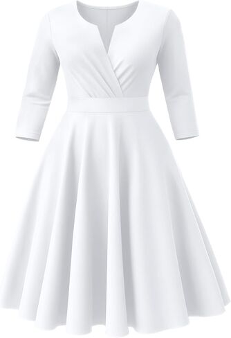 Runwind Women’s Plus Size Midi Dress 3/4 Sleeve Fit and Flare Cocktail Dresses Casusl V-Neck Dress with Pockets in Saudi Arabia
