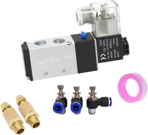 Pneumatic Solenoid Valve with fittings 5 Way 2 Position Control Air Gas Magnetic 4V210-08 12V 24V 110V 220V Coil Volt(4V210-08 PC12-02,AC110) in Saudi Arabia