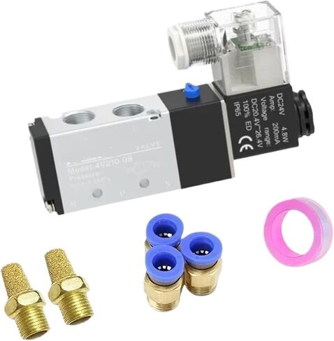 Pneumatic Solenoid Valve with fittings 5 Way 2 Position Control Air Gas Magnetic 4V210-08 12V 24V 110V 220V Coil Volt(4V210-08 PC12-02,AC110) in Saudi Arabia